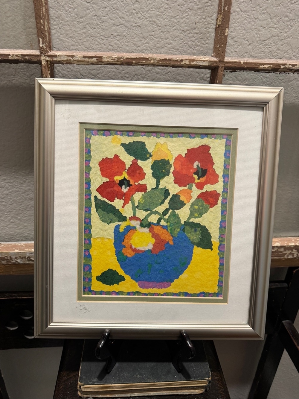 Framed Floral Vase Art Print in Blue and Red